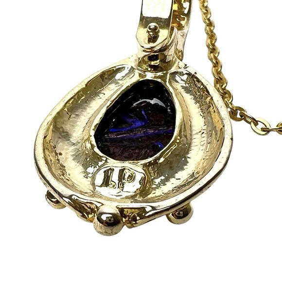 Necklaces Lot 2 Teardrop Pendants Blue Green Foil White Faux Pearl Gold Tone - Picture 5 of 9